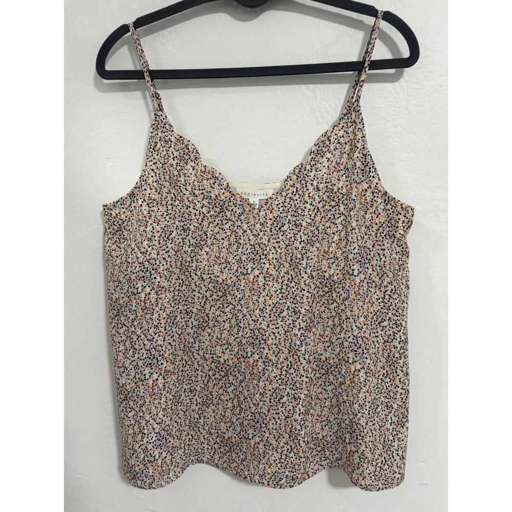 Socialite - Confetti Colorful Scalloped Spaghetti Strap Tank Top -Size Large NWT